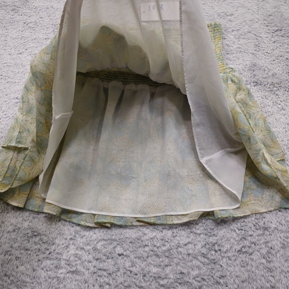 Chelsea & Violet Mini Skirt Women's Medium Green & Yellow Smocked Elastic Waist - Picture 6 of 12